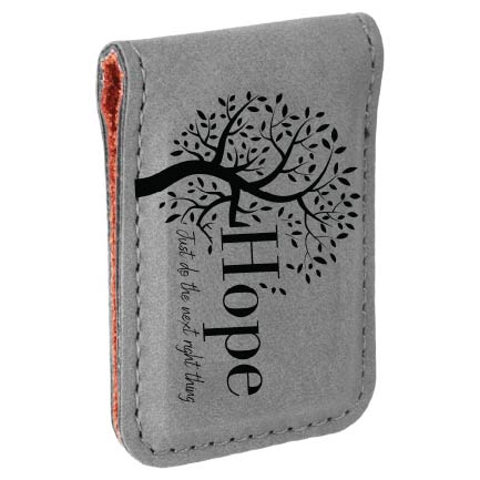 Hope Tree Engraved Magnetic Leatherette Money Clip with QR Code Access
