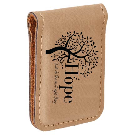 Hope Tree Engraved Magnetic Leatherette Money Clip with QR Code Access