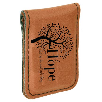 Hope Tree Engraved Magnetic Leatherette Money Clip with QR Code Access