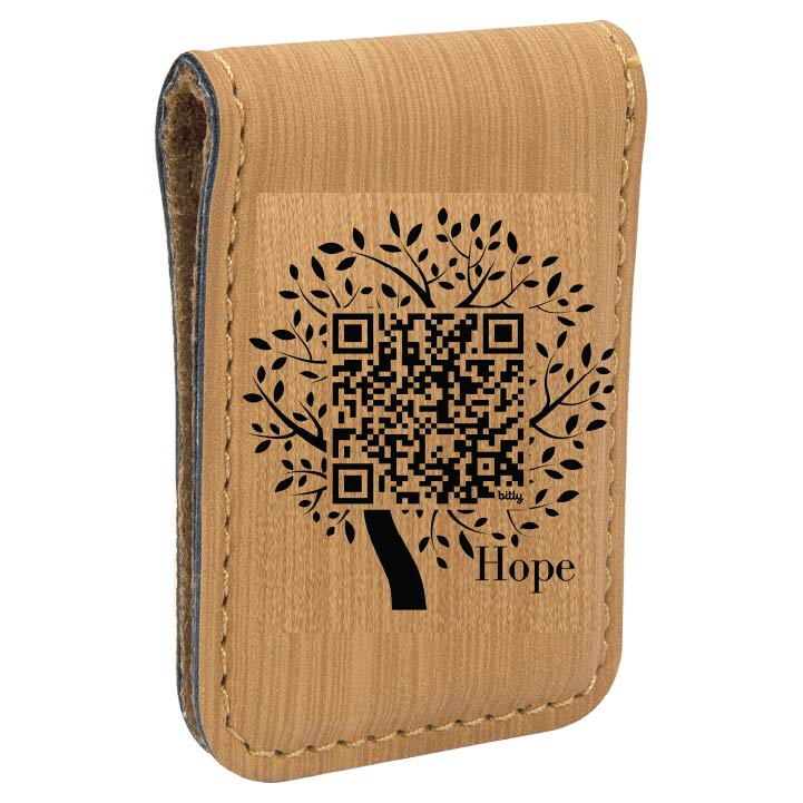 Hope Tree Engraved Magnetic Leatherette Money Clip with QR Code Access