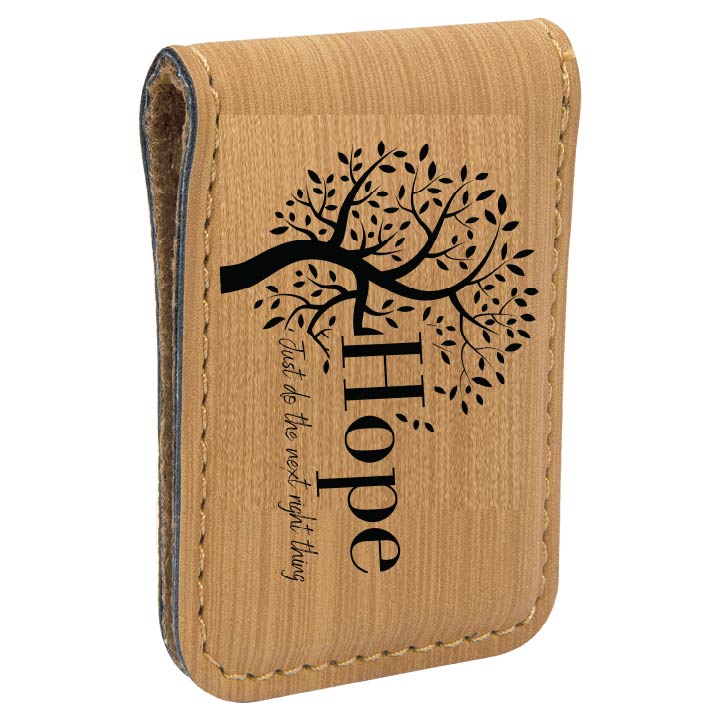 Hope Tree Engraved Magnetic Leatherette Money Clip with QR Code Access