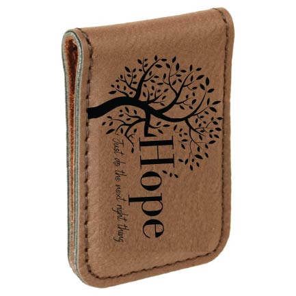 Hope Tree Engraved Magnetic Leatherette Money Clip with QR Code Access