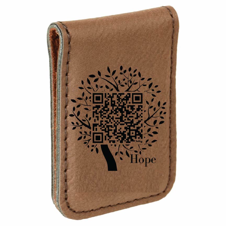 Hope Tree Engraved Magnetic Leatherette Money Clip with QR Code Access