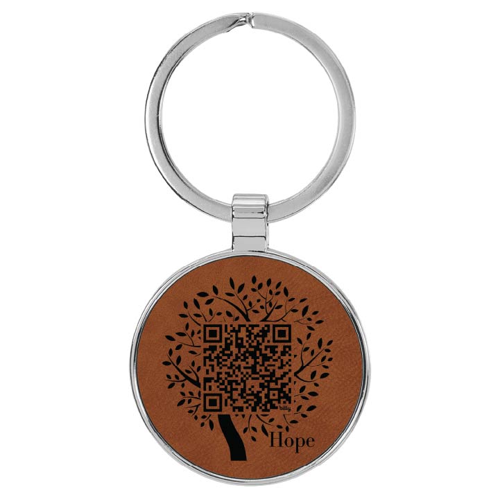 Hope Tree QR Code Round Leatherette Keychain