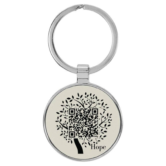 Hope Tree QR Code Round Leatherette Keychain