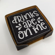 Load image into Gallery viewer, Wine Themed Black/Silver Leatherette Coaster Set
