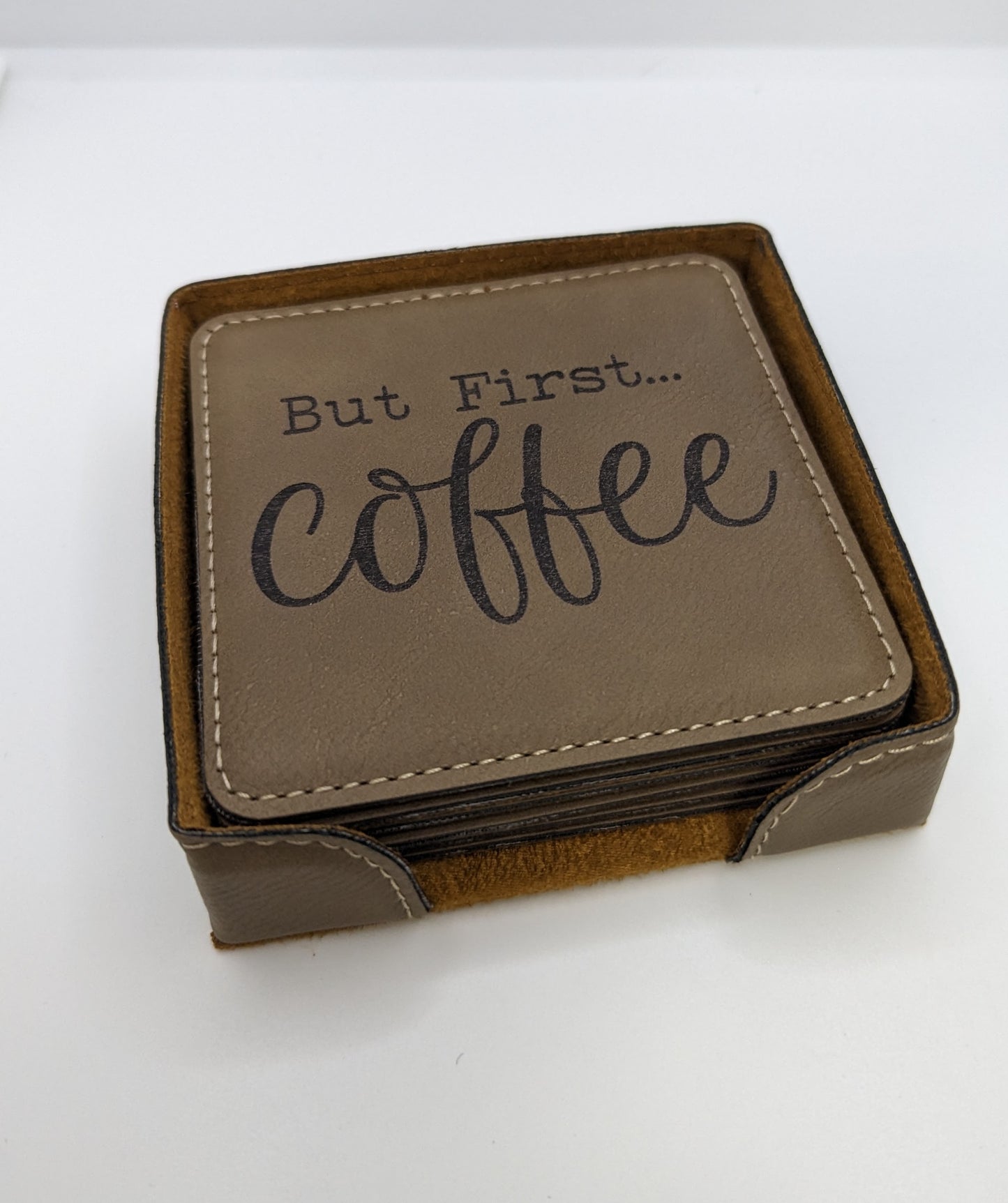 Coffee Lover Light Brown/Dk Brown Coaster Set