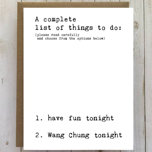 Things To Do Wang Chung Greeting Card, Funny Birthday