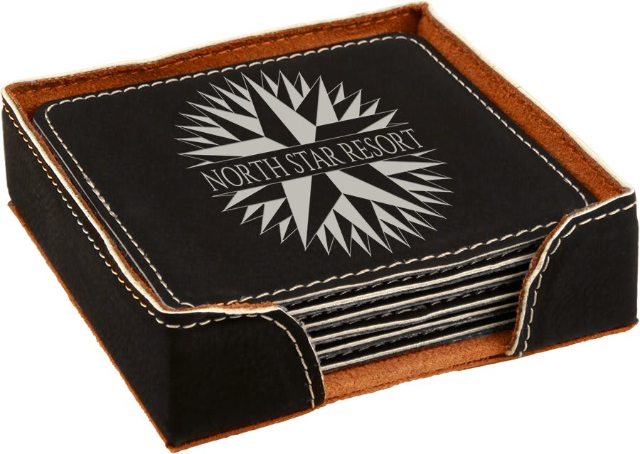 Custom Engraved Square Leatherette Coaster Set