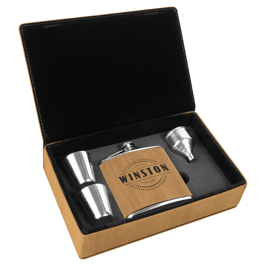 Custom Engraved Leatherette Flask Gift Set