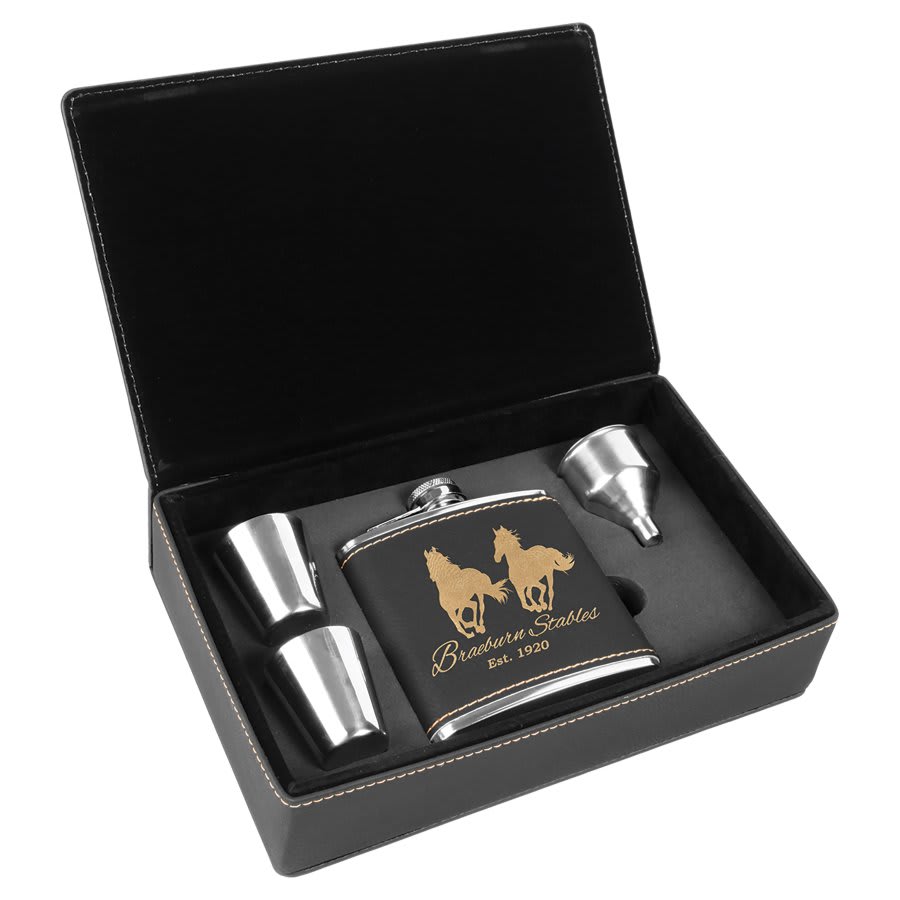 Custom Engraved Leatherette Flask Gift Set