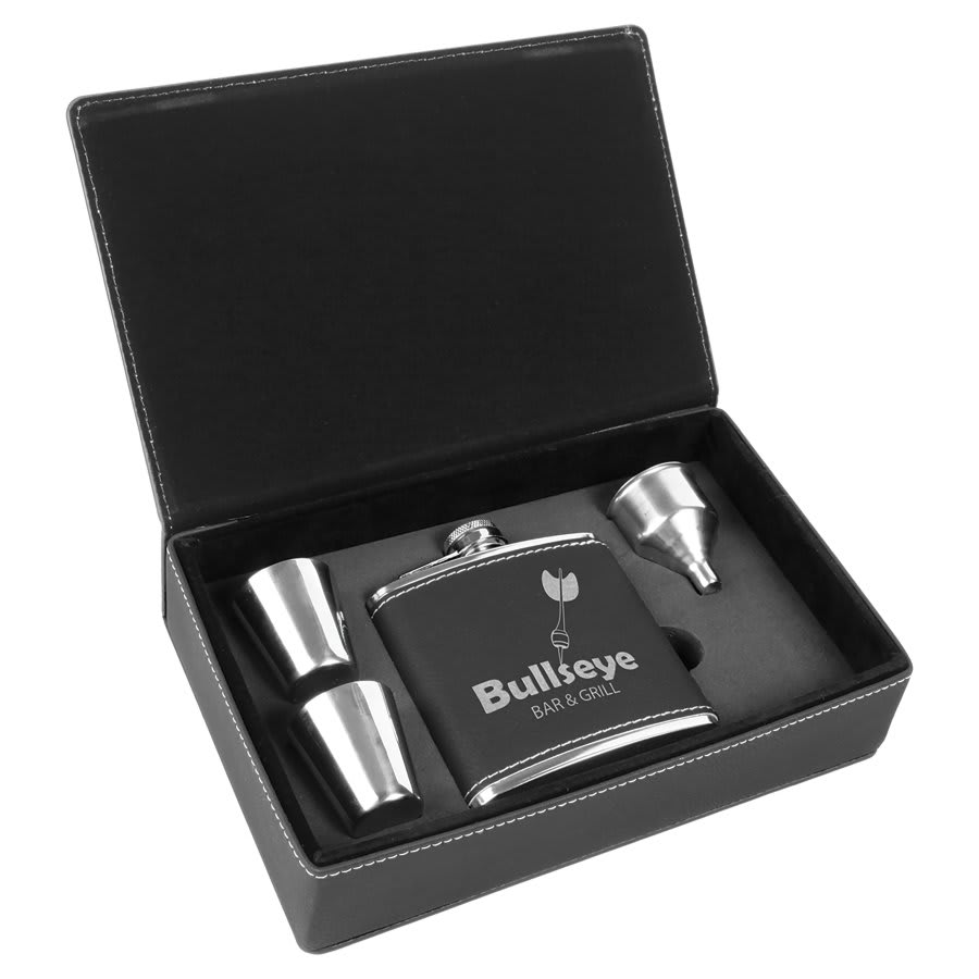 Custom Engraved Leatherette Flask Gift Set