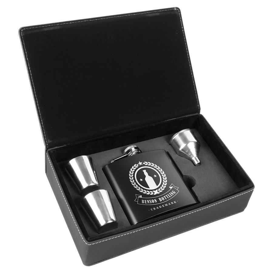 Custom Engraved Leatherette Flask Gift Set