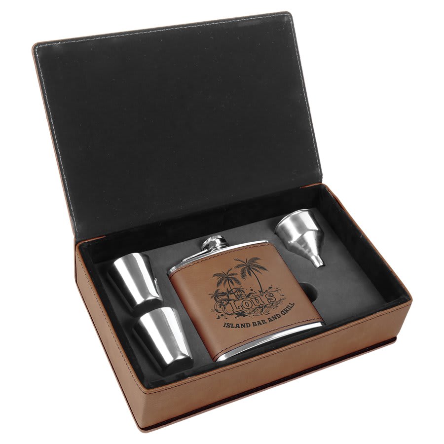 Custom Engraved Leatherette Flask Gift Set