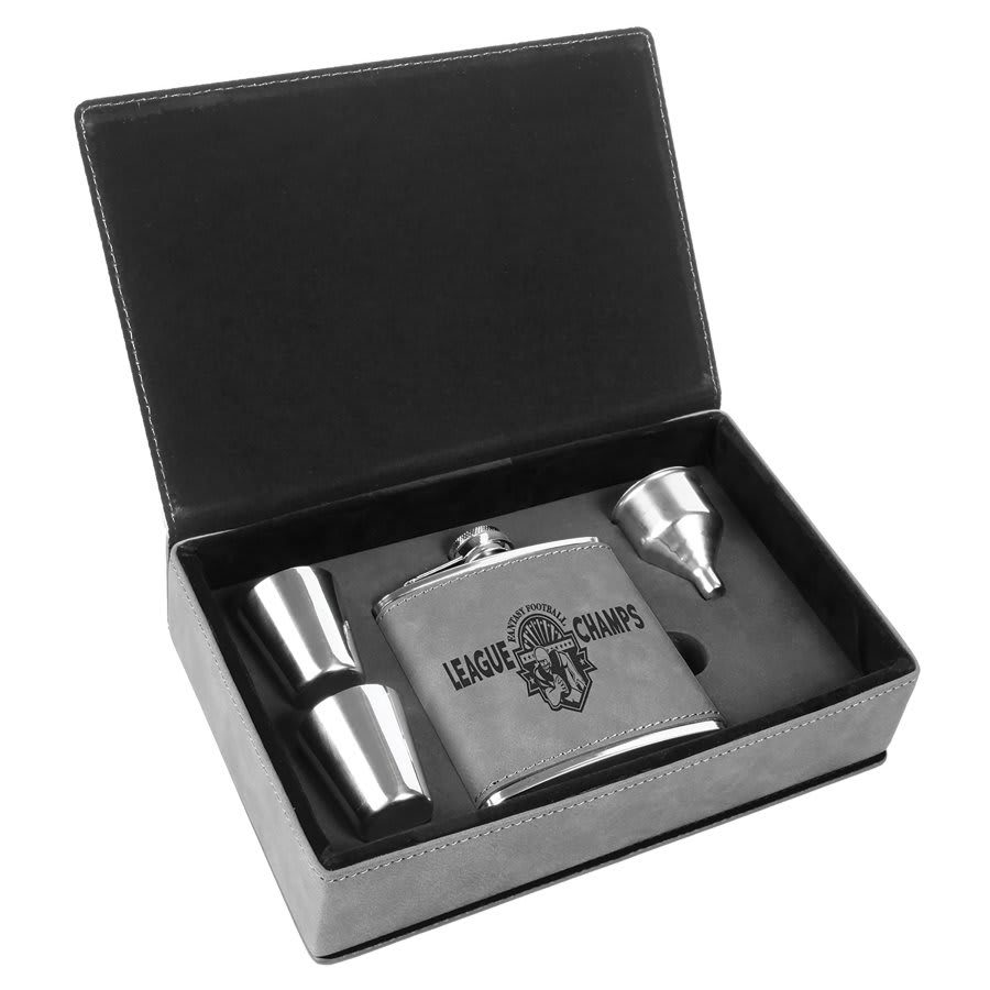 Custom Engraved Leatherette Flask Gift Set