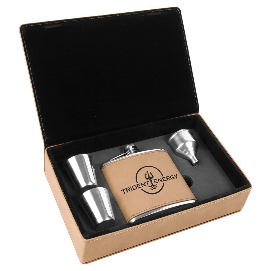 Custom Engraved Leatherette Flask Gift Set