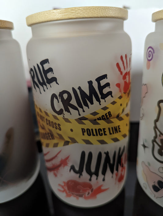 True Crime Junkie 16 oz Glass Tumbler