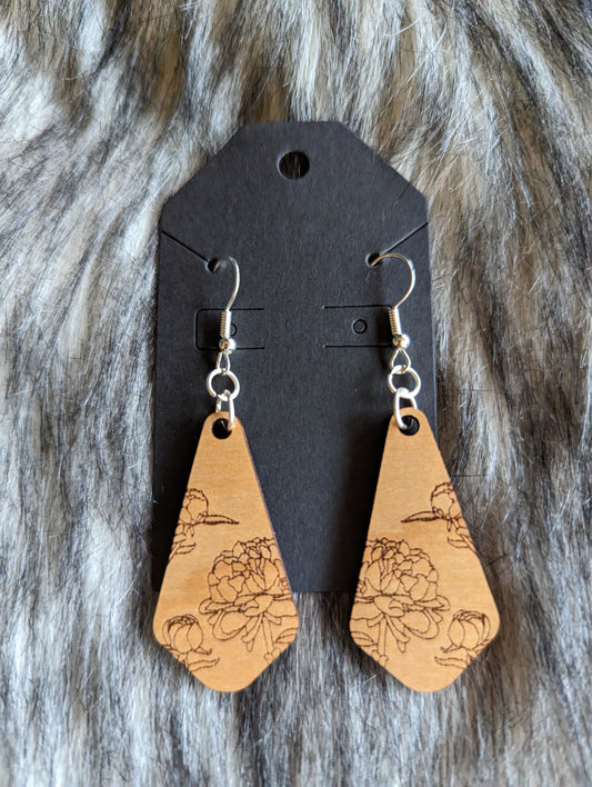 Cherry Wood Peonie Dangle Earrings