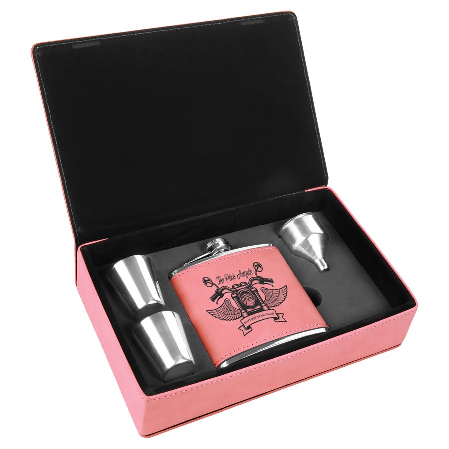 Custom Engraved Leatherette Flask Gift Set