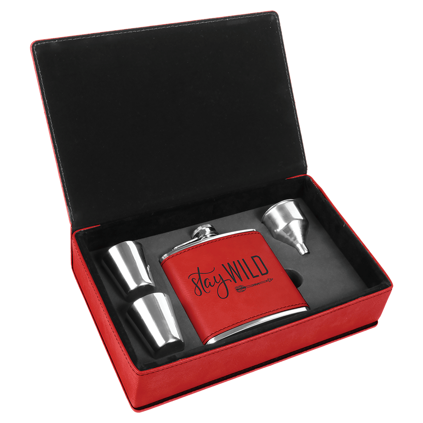 Custom Engraved Leatherette Flask Gift Set