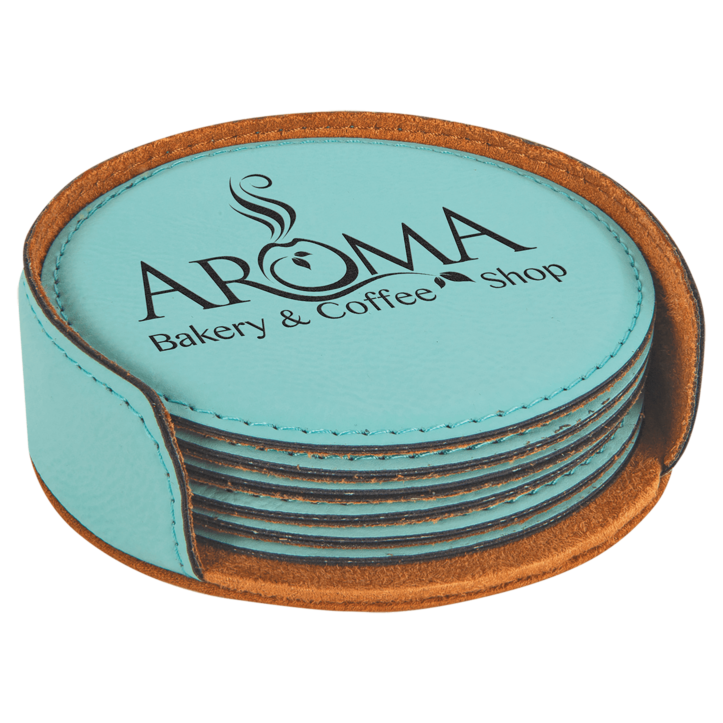 Custom Engraved Round Leatherette Coaster Set