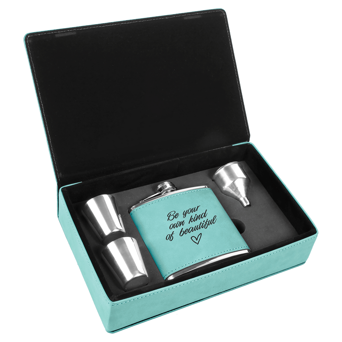 Custom Engraved Leatherette Flask Gift Set