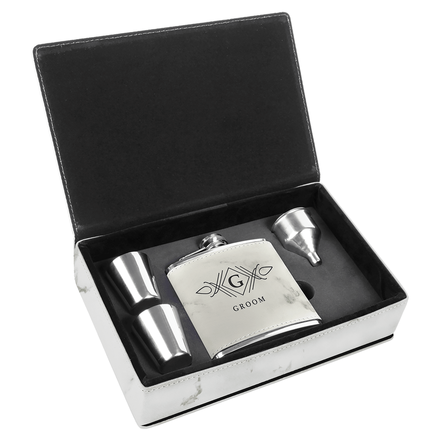 Custom Engraved Leatherette Flask Gift Set