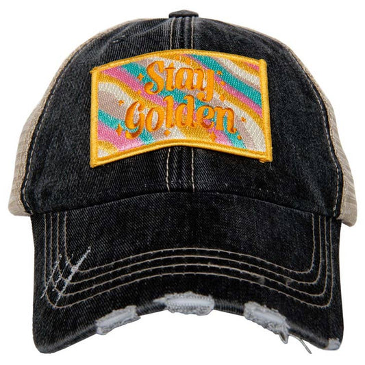 Stay Golden Distressed Trucker Hat