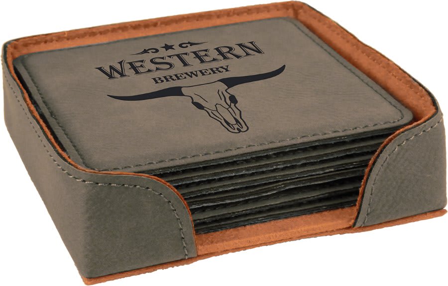 Custom Engraved Square Leatherette Coaster Set